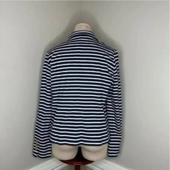NWT Lauren Ralph Lauren Women's Ponte Knit Stripe Blazer Navy Blue White Size PL - Picture 3 of 13